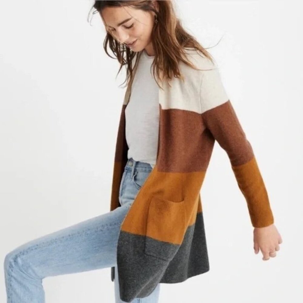 Madewell Frayed Alpaca Wool Striped Wrap Long Cardigan Kent Duster